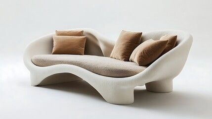 Unique sofa with a sculptural frame, luxurious cushions, and a minimalist design 