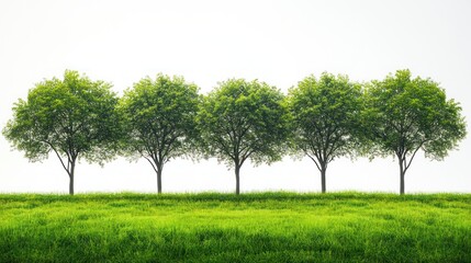 Obraz premium Five trees in a grassy field against a white background.