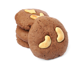 Tasty chocolate cookies with cashew isolated on white