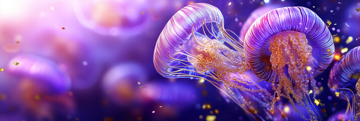 Mesmerizing jellyfish glow in vibrant hues, creating an ethereal underwater scene.