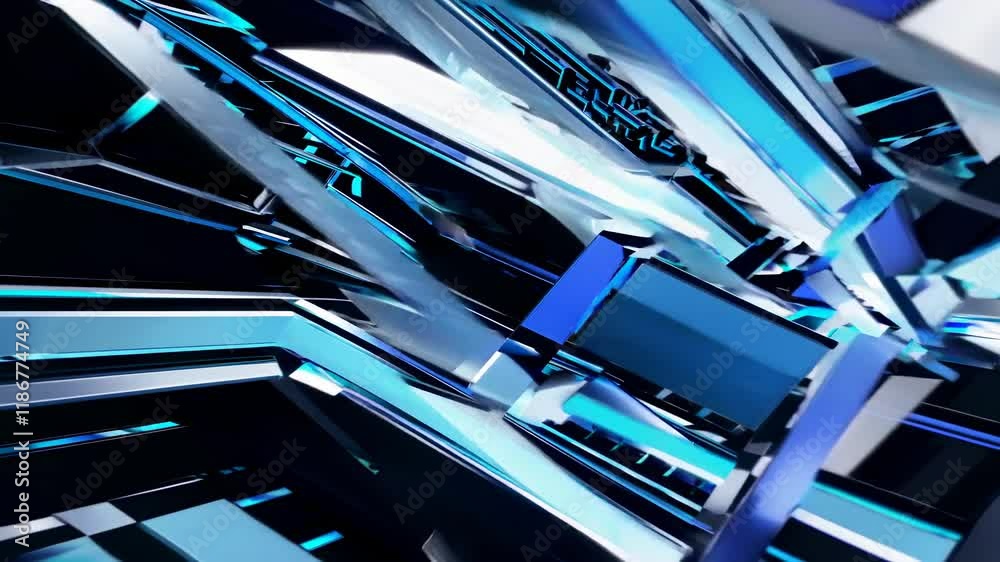 Poster dynamic blue and silver abstract visuals create mesmerizing patterns in an artistic display of moder