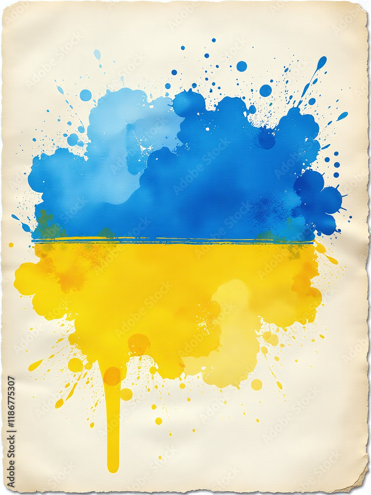 Aufkleber Abstract Ukrainian Flag Design Features Splattered Watercolors On A Textured Background Of Paper With A Hint Of Nostalgia. 00003