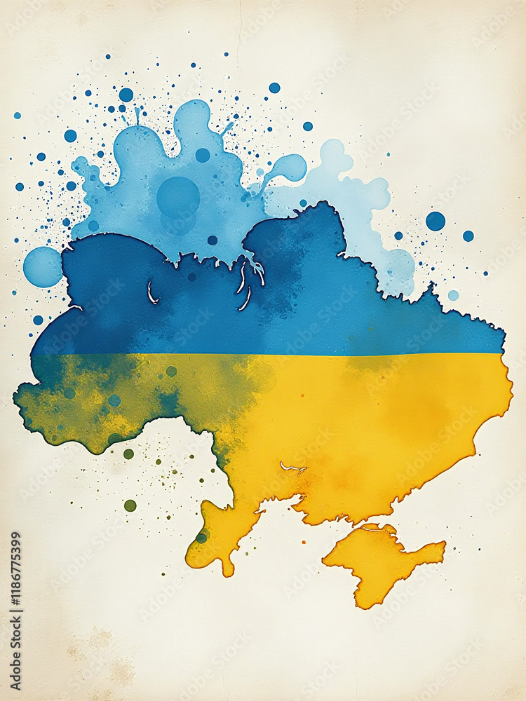 Aufkleber Abstract Ukrainian Flag Design Features Splattered Watercolors On A Textured Background Of Paper With A Hint Of Nostalgia. 00002