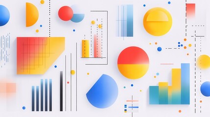 A collection of charts and graphs illustrating data with colorful shapes. illustration