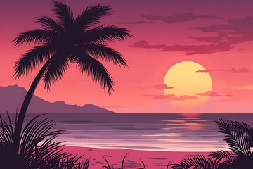 Obraz premium Beautiful sunset on the beach with palm trees