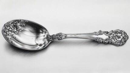 Ornate silver spoon with floral details, isolated on white.