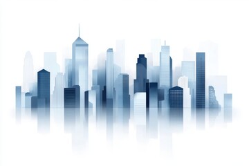 Naklejka premium A minimalist depiction of an urban skyline, with simple geometric shapes representing skyscrapers in shades of gray and blue on a white background