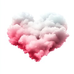 A sparkling heart surrounded by soft clouds, heavenly romantic mood, surreal art style, white and pink tones, isolated on white background