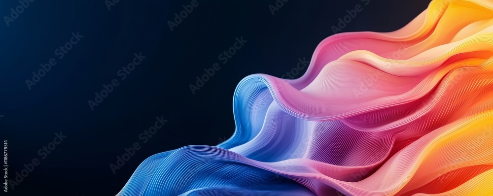 Wall mural a vibrant wave of colorful gradients flows smoothly against a dark background, creating a dynamic an