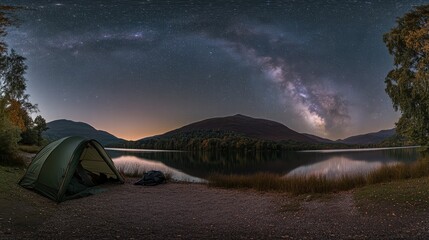 Gazing at the Starry Night Sky Mountain Lake Landscape Photography Tranquil Environment Panoramic View Serenity
