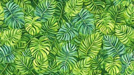 Vibrant Tropical Jungle Leaves Pattern in High Quality Photorealistic Style
