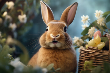 Obraz premium Spring atmosphere and playful bunny generative AI image