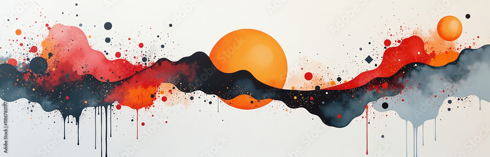 Aufkleber Abstract Art Combines Creative Minimalist Elements Of Shape, Stain, And Modern Style On A Canvas Using Acrylic Paint And Simple Shapes. 00002