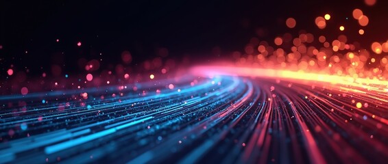 Fototapeta premium Abstract tech background of high speed optic fiber data transfer, ultra fast broadband.