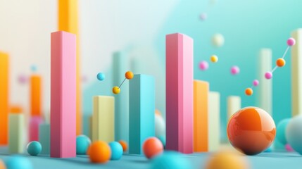 Growing financial success represented by colorful graphs and spheres