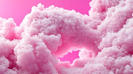 Heartshaped clouds, floating over a serene pink sky, 3D illustration