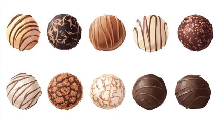 Chocolate candies collection. Beautiful Belgian truffles isolated on white background