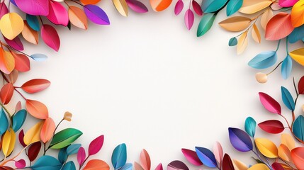 Obraz premium Colorful Whimsical Leaves and Branches Framing a Blank Space for Creative Design Projects
