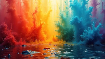 Seamless abstract rainbow splashes pattern serving as a vibrant, kaleidoscopic background with an  mesmerizing, textured pattern.