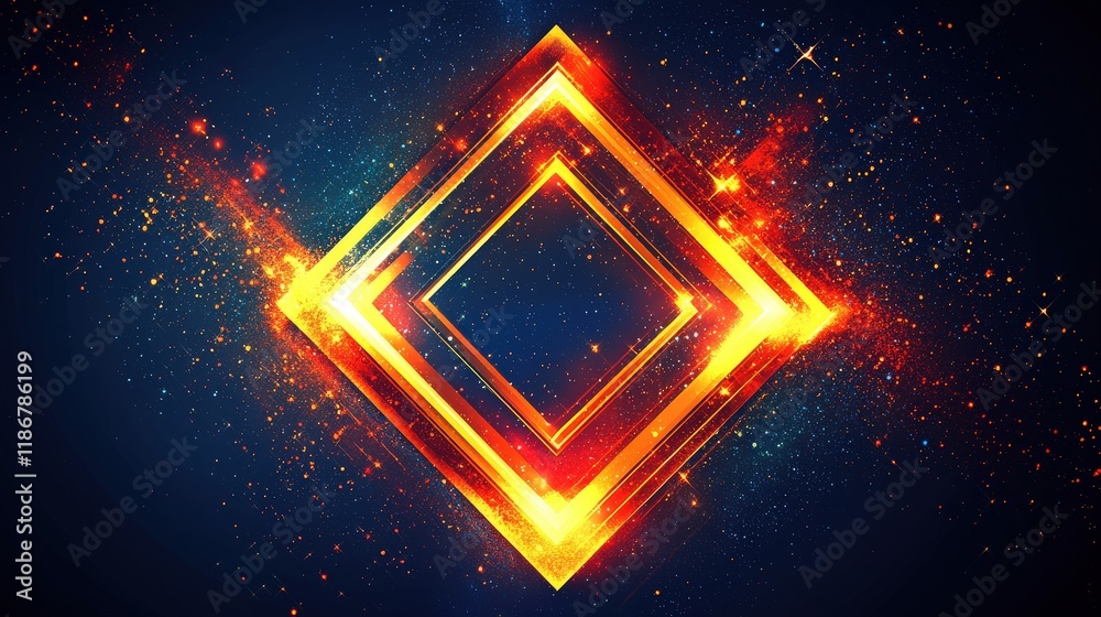 Wall mural abstract glowing square frame with inner lines of neon on a dark background