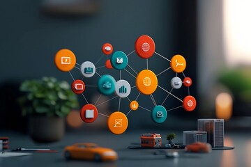 Freehand symbols of interlinked digital community and social connectivity abstract interconnected lines and orbs in vibrant colors kinetic energy dynamic