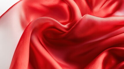 Obraz premium red silk ribbon shaped into a heart on a white background, high-detail fabric texture