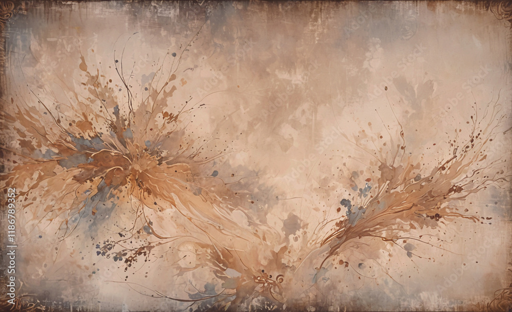 Poster painting of a splash of paint with a brown background. the splash of paint appears to be made up of 