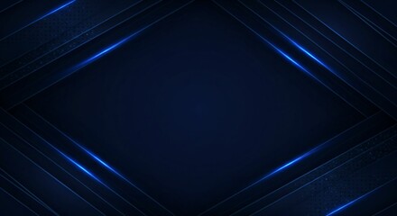 Elegant Navy Blue Metallic Background with Futuristic Geometric Layers and Glowing Lines