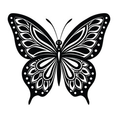A butterfly in Zentangle style features intricate patterns with bold lines, curves, and shapes, creating a mesmerizing design that blends nature with abstract art.