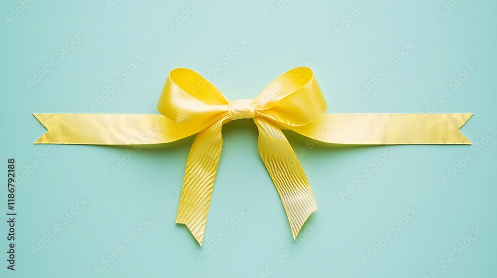 Canvas Prints A yellow ribbon bow on a light blue background