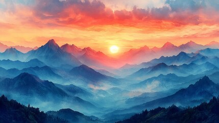 Obraz premium Majestic Mountain Range Sunset Scenic View