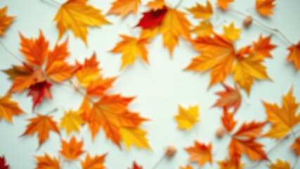 Fototapeta premium A Soft Focus Arrangement of Vibrant Autumn Leaves on a White Background
