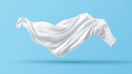 White fabric flowing gracefully against a light blue background.