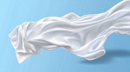 Flowing white fabric on light blue background.