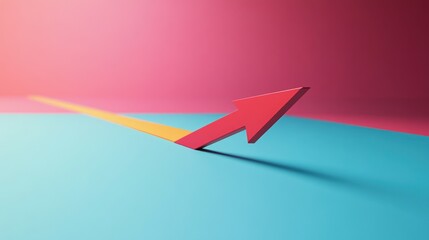 Red arrow rising above yellow line on pink and blue background.