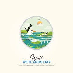 World Wetlands Day creative ad design for social media post,3D illustrations