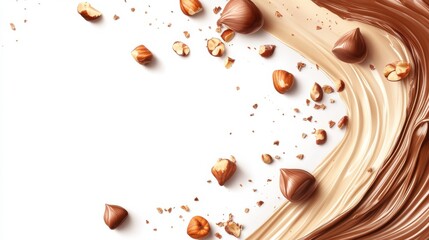 Fototapeta premium chocolate butter and hazelnuts on a white acrylic background