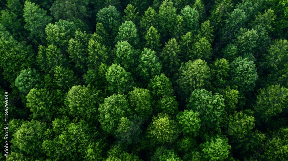 Poster lush green forest aerial view with dense canopy of trees in natural landscape : generative ai