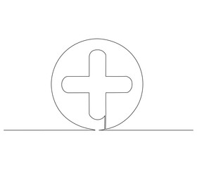 Fototapeta premium One continuous line drawing of a plus sign. Single line of a plus sign vector illustration