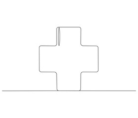 One continuous line drawing of a plus sign. Single line of a plus sign vector illustration