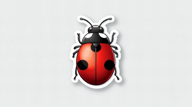 Adorable cartoon ladybug sticker design. Red and black insect illustration on a light gray background.
