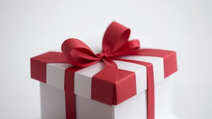Obraz premium Pristine White Background Single Red Gift Bow Sharp Folds Glossy Texture Minimal Shadows High Resolution Clean Professional Composition Microstock Ready