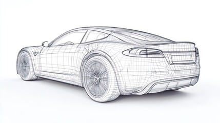 Wireframe Model of a Sleek Electric Sports Car