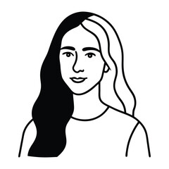 A young woman with long flowing hair, drawn in a single continuous line, creating a minimalist and elegant design with smooth, fluid curves.
