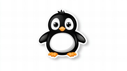 Fototapeta premium Adorable cartoon penguin illustration, perfect for children's books or winter-themed designs. Black, white, and orange.