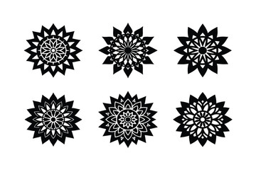 Set of Mandala Icon Silhouette on White Background