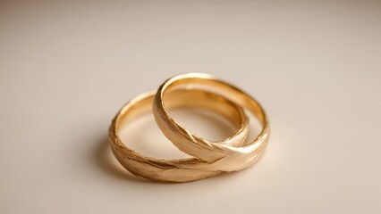 Intertwined Golden Wedding Rings Soft White Feather Beige Textured Background Clean Professional Microstock