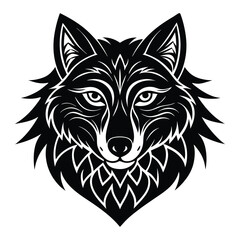 A fierce wolf head adorned with intricate, cool ornaments, featuring elegant swirls, tribal patterns, and geometric details that highlight its majestic and powerful aura.