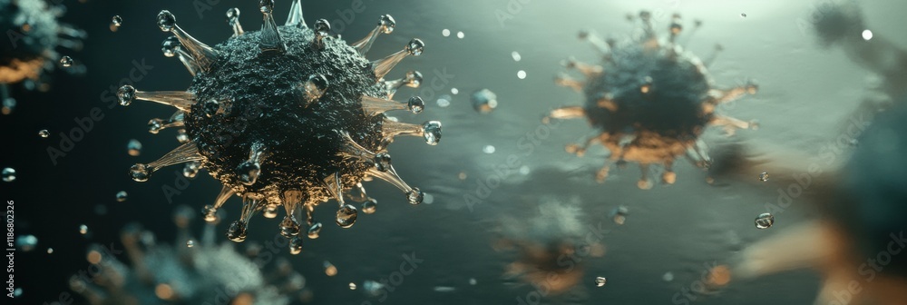 Aufkleber viruses suspended in droplets of water illustrating the microscopic world of pathogens. generative a