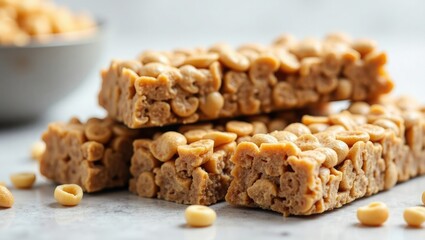 Cereal bars presented against a clear backdrop. Energy bars that are good for diet and exercise